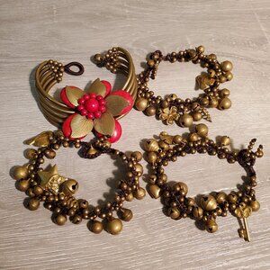 Vintage brass bell bracelet and flower bracelet for jewelry